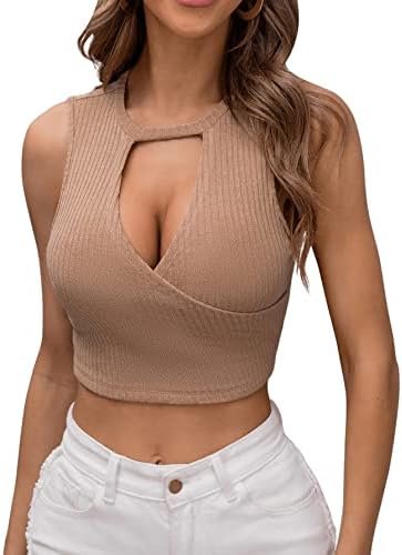 Ribbed Cut-Out Crop Tank Top – Apricot