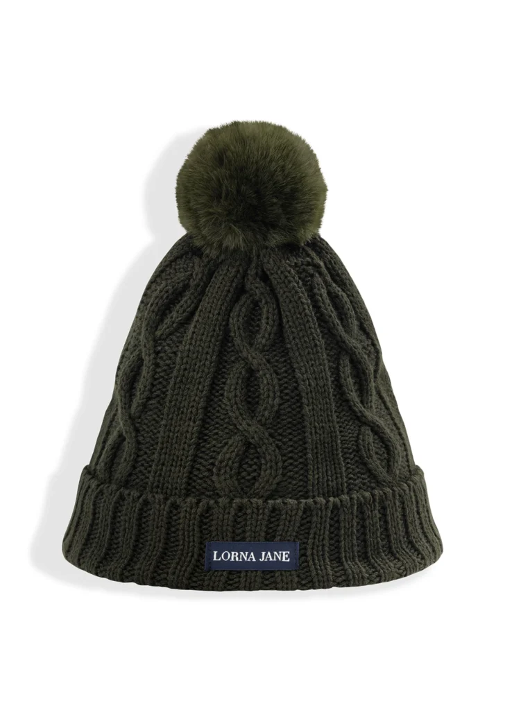 Alpine Cable-Knit Pom Beanie – Olive