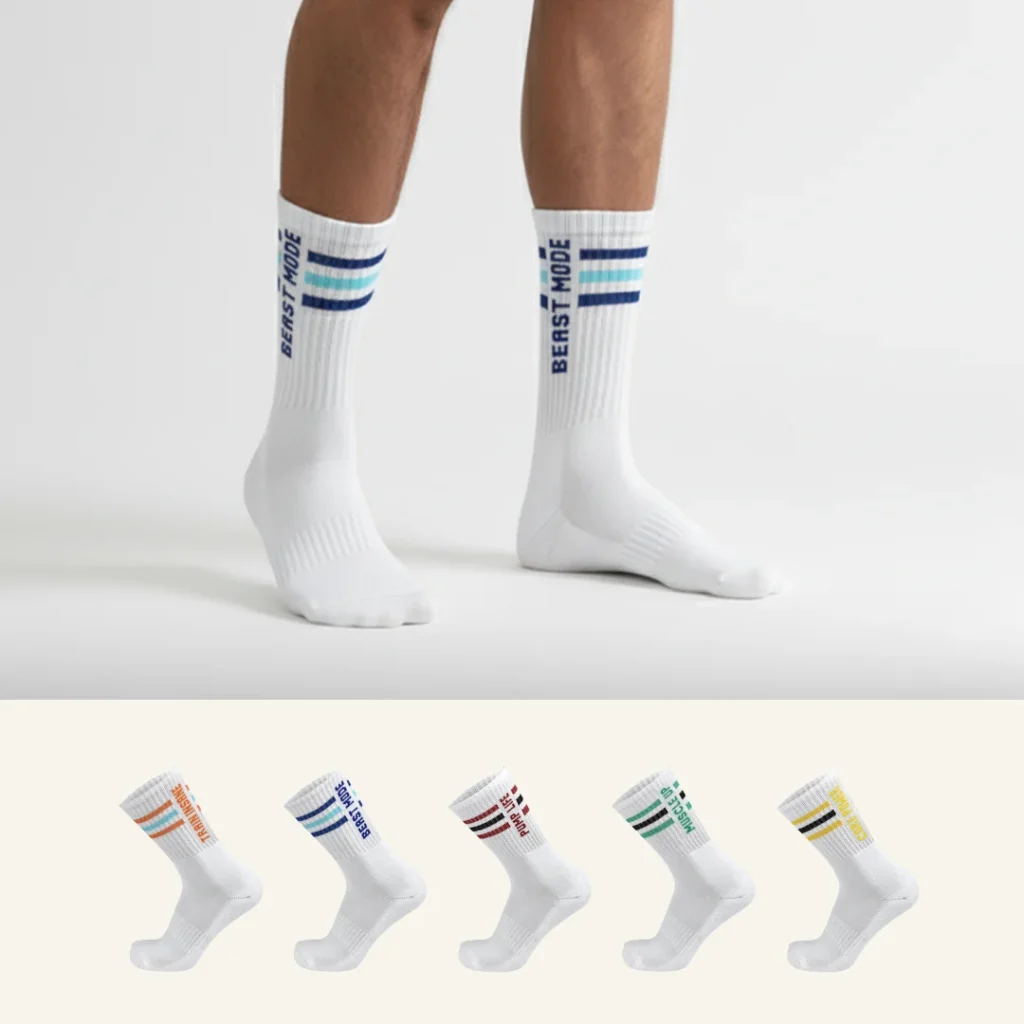 'Beast Mode' Striped Gym Crew Socks 5-Pack