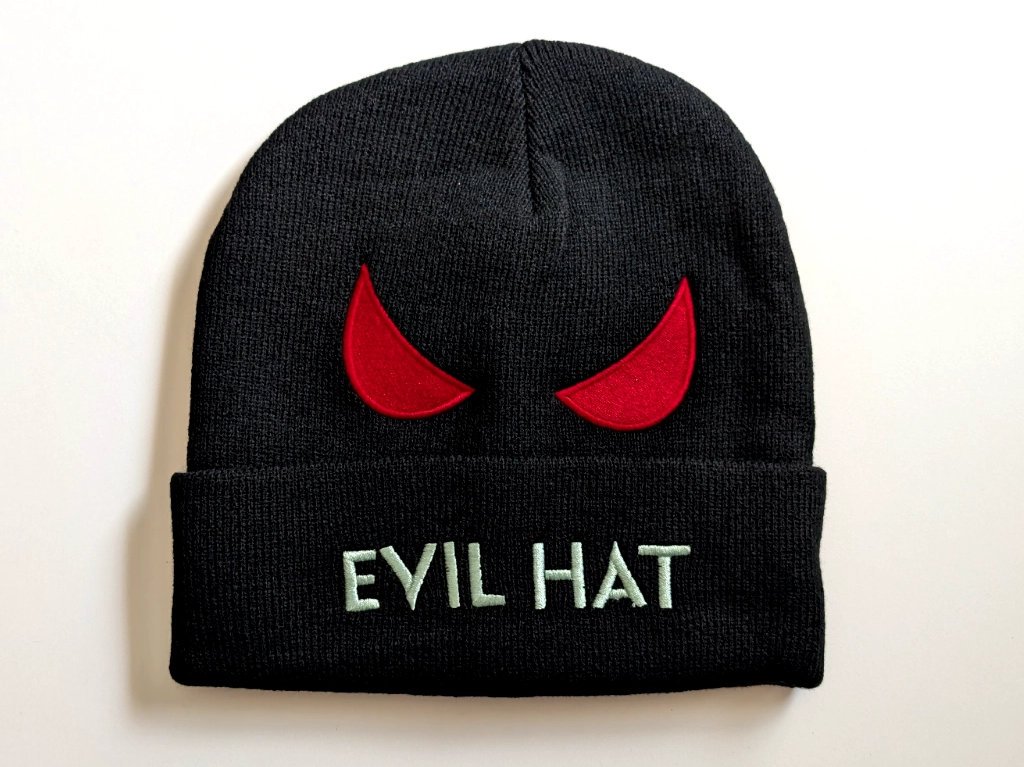 Embroidered Eyes Ribbed Beanie – Black